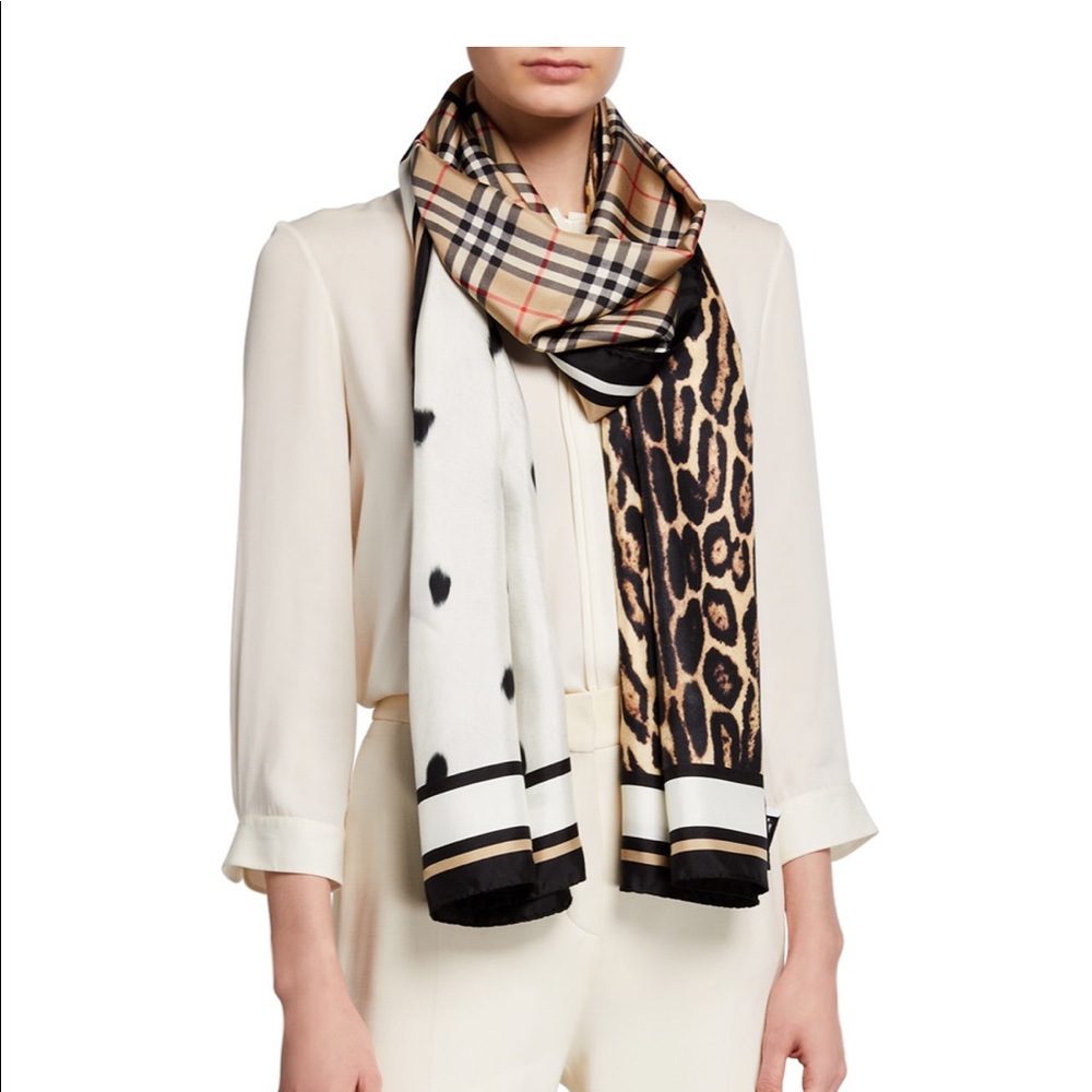 Vintage check animal print scarf Burberry